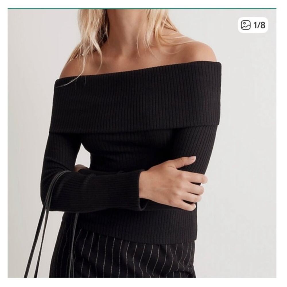 Madewell Black Off Shoulder Knit Sweater Sz XL Minimalist Closet Staple